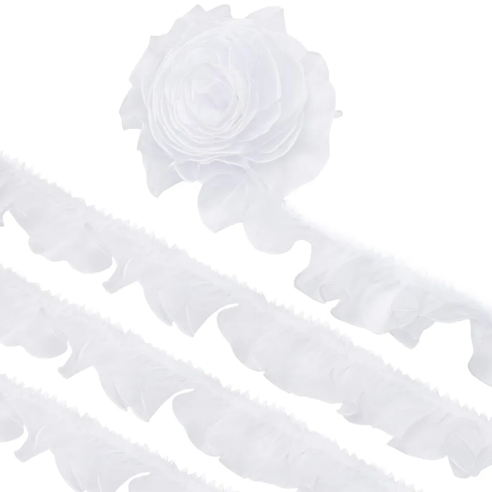 BENECREAT Ruban Dentelle Plissée Blanc 10m 75mm polyester