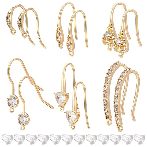 BENECREAT Crochets boucles d’oreilles strass or 18K 12 pcs