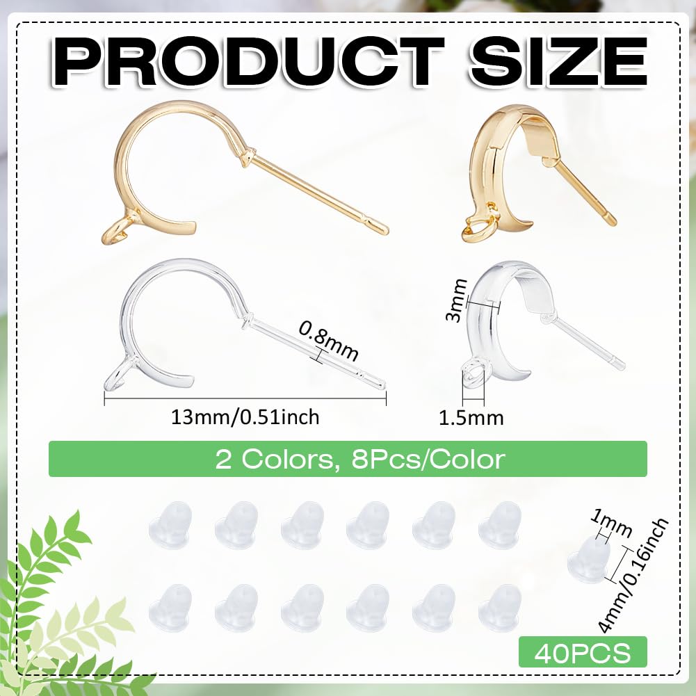 BENECREAT Clous Boucles d'Oreilles tiges laiton doré argent x16