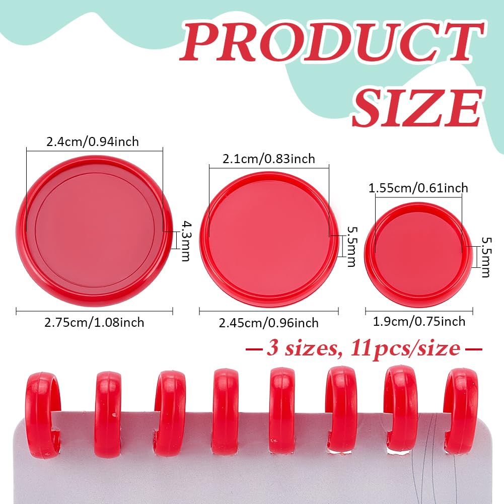 BENECREAT Disques Reliure Plastique Rouges 33pcs 15.5/21/24mm
