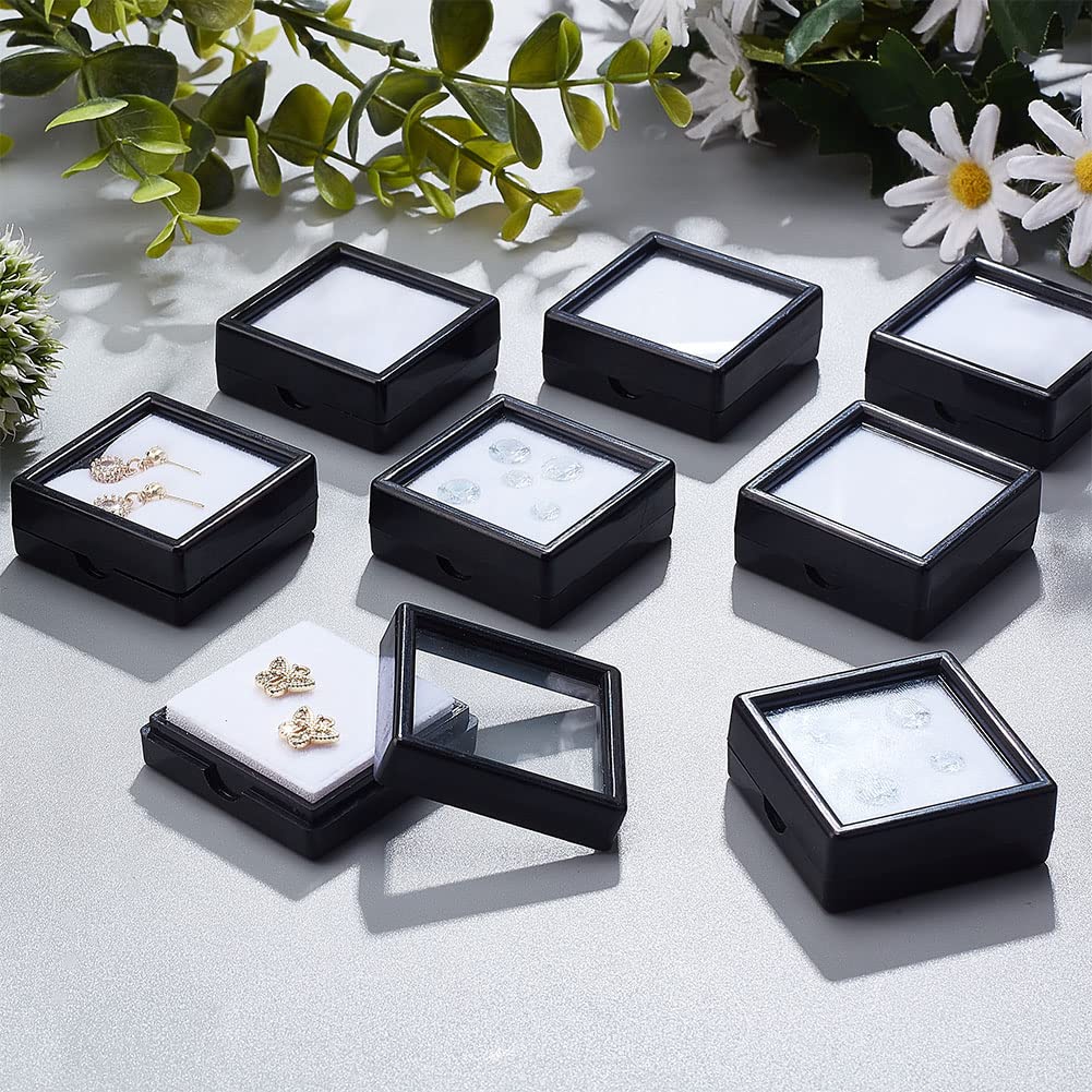 BENECREAT Boîte pierres précieuses noire 10 pcs couvercle transparent