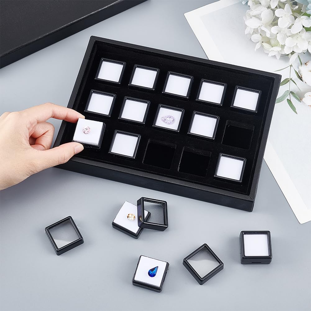 BENECREAT boîte présentation pierres noires 2,9 cm x15 vitrine