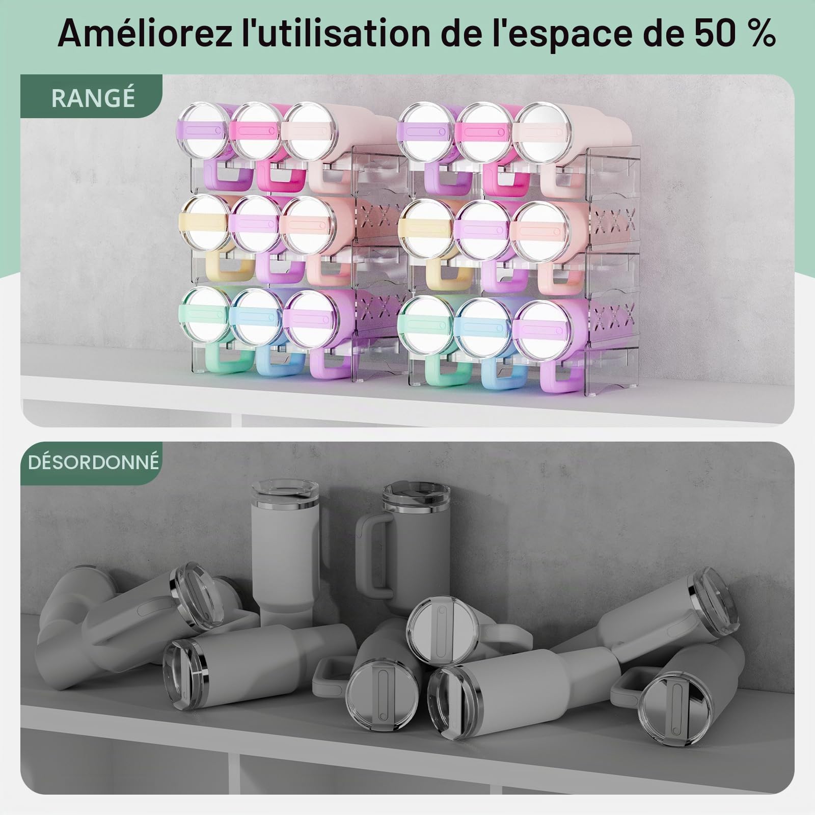 JYPS Porte-bouteilles empilable 2 niveaux 6 bouteilles transparent