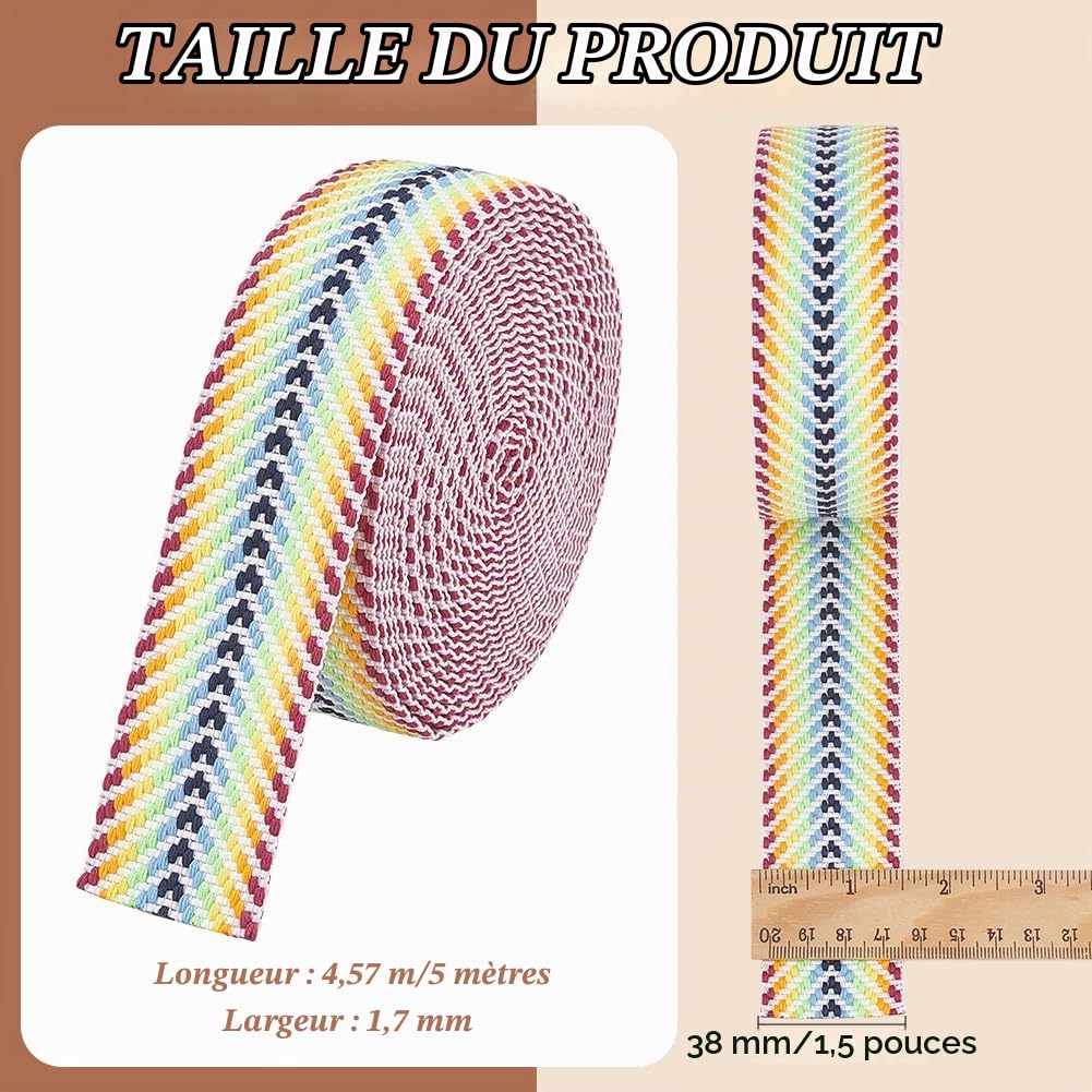 BENECREAT Sangle Coton Jacquard Flèche 38mm 4,6m Multicolore
