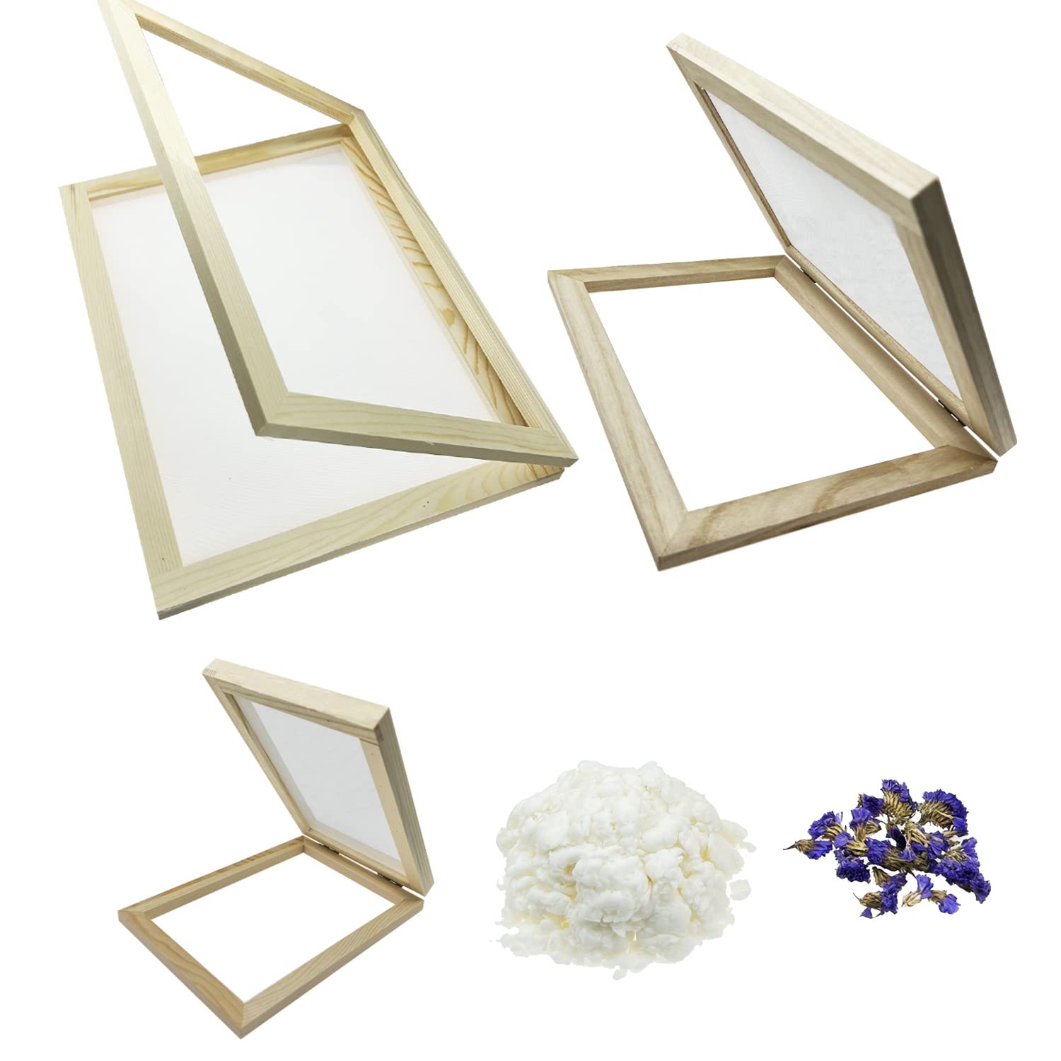 Cayway Kit Papier Fleurs Séchées 3 Cadres Bois