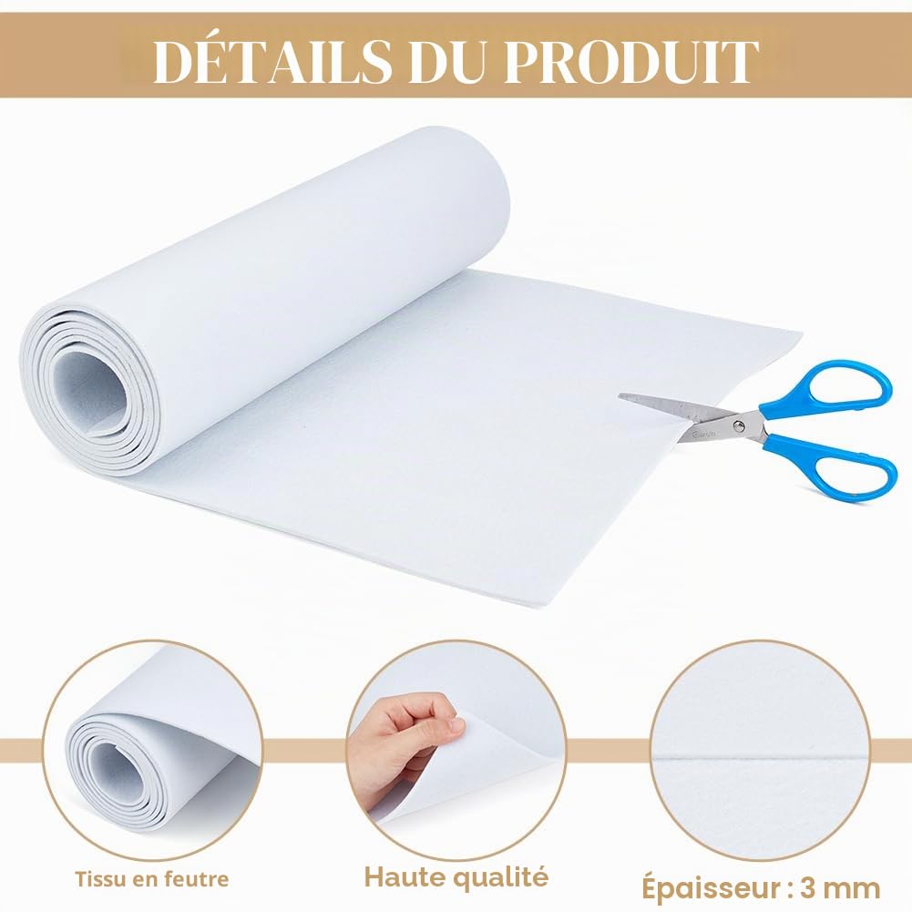 BENECREAT Rouleau Feutrine Blanc 2m x 40cm 3mm
