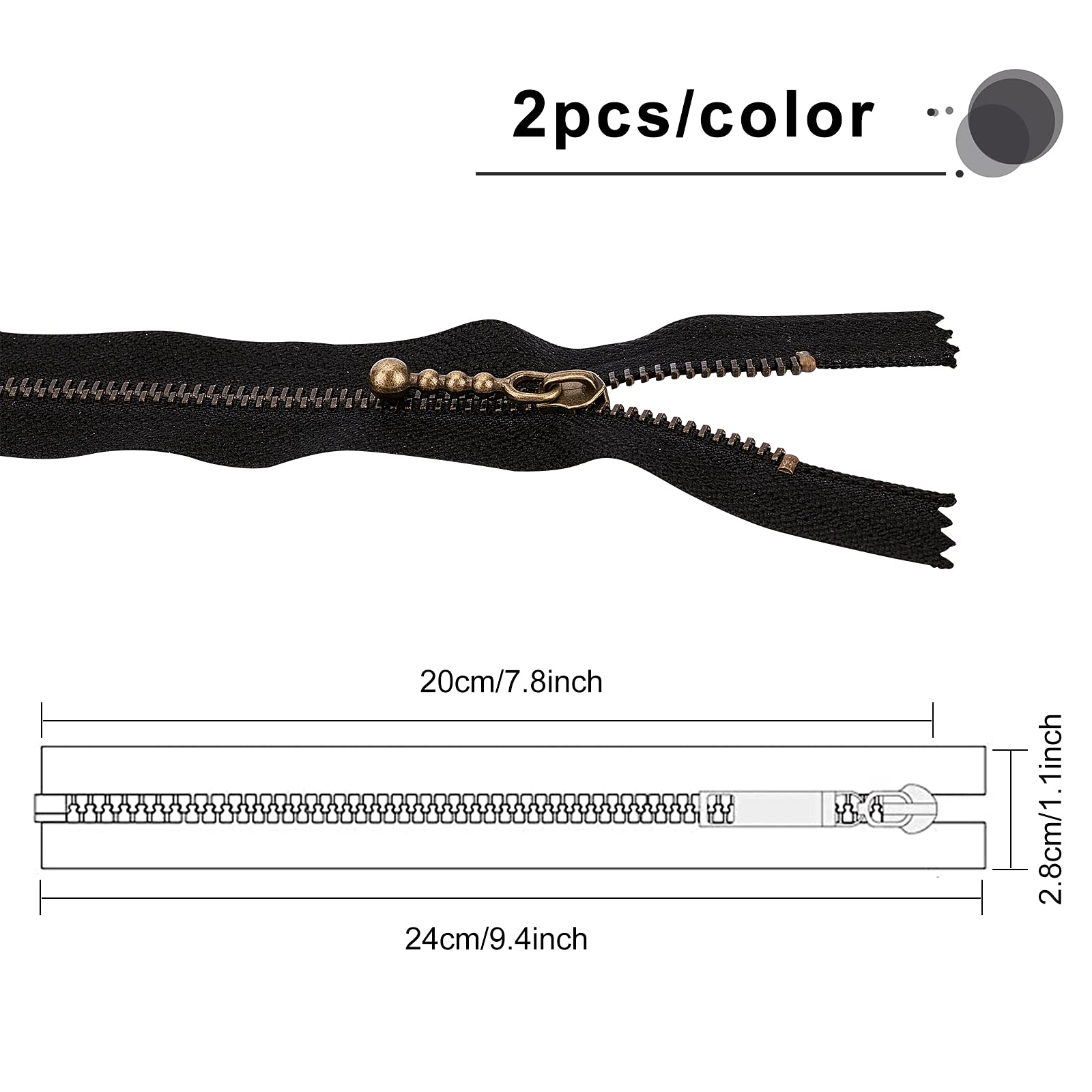 BENECREAT Fermeture Éclair Nylon 24cm 10 Couleurs x20