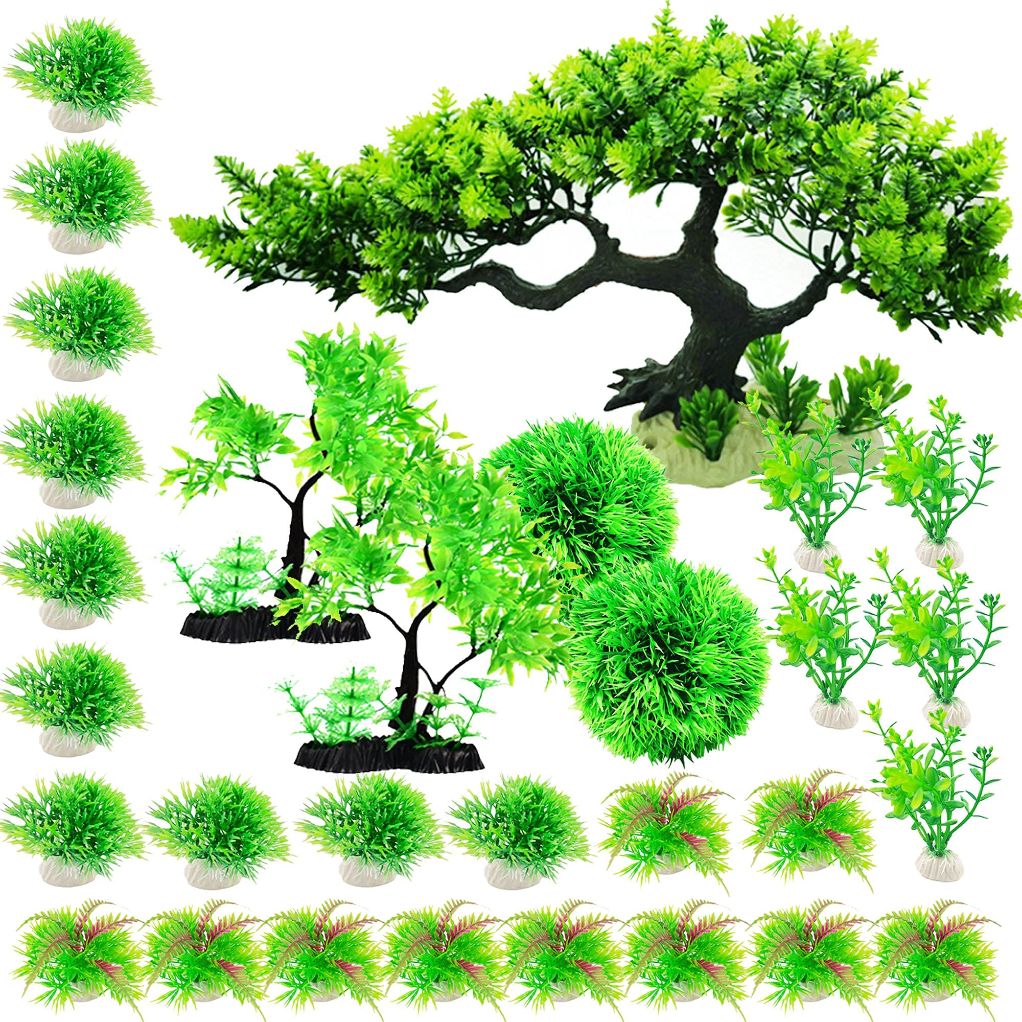 Cayway Plantes Aquarium Artificielles 30 pcs avec Arbre