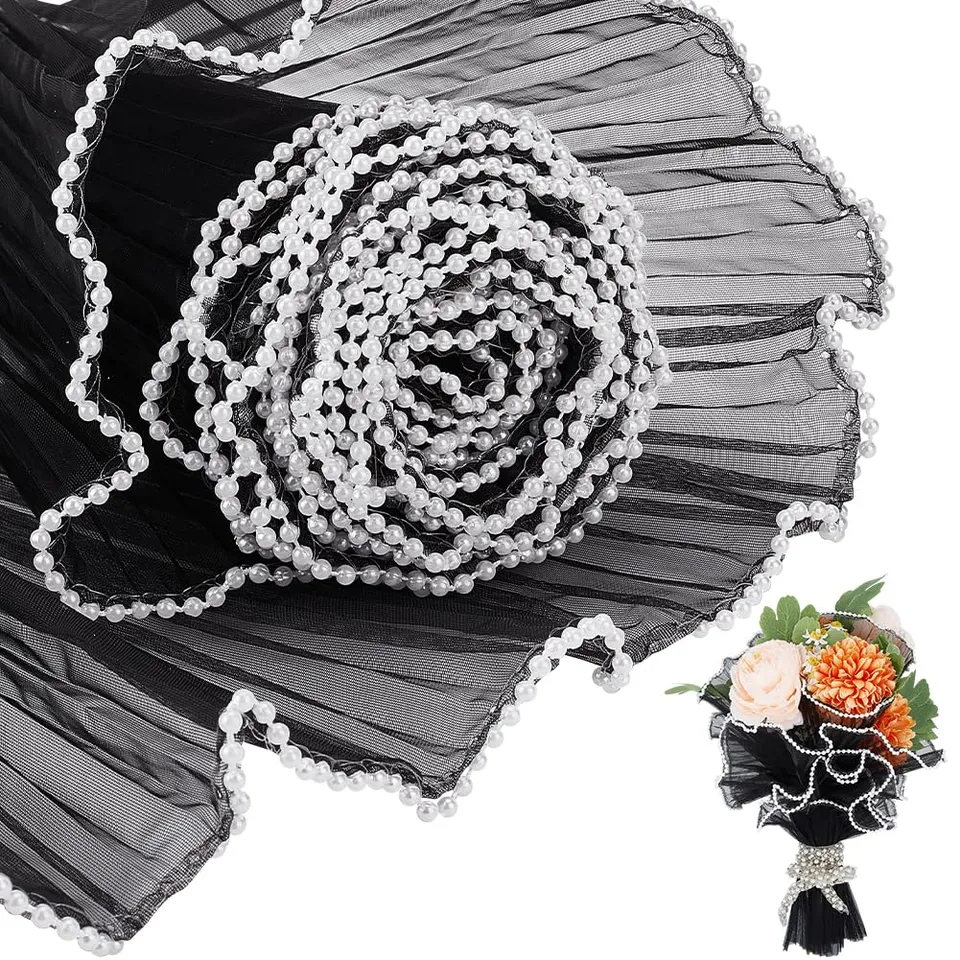 BENECREAT papier emballage fleurs noir perlé 4 m