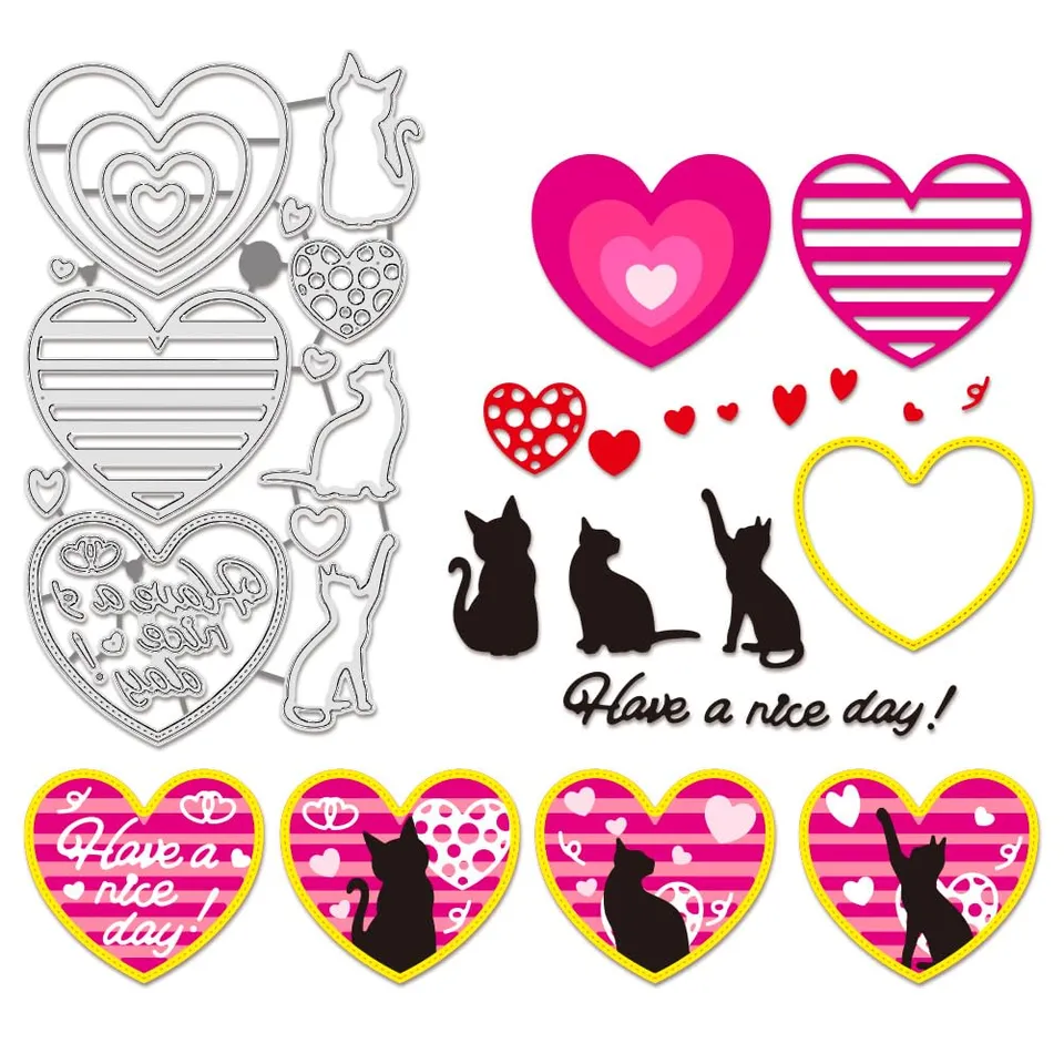 BENECREAT Cœur Chat matrice de découpe scrapbooking bordure 0,8 mm