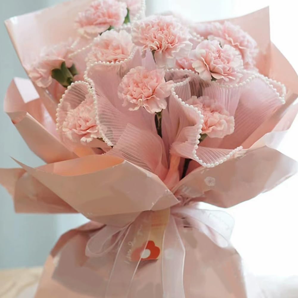 BENECREAT papier emballage fleurs rose perlé 4 m