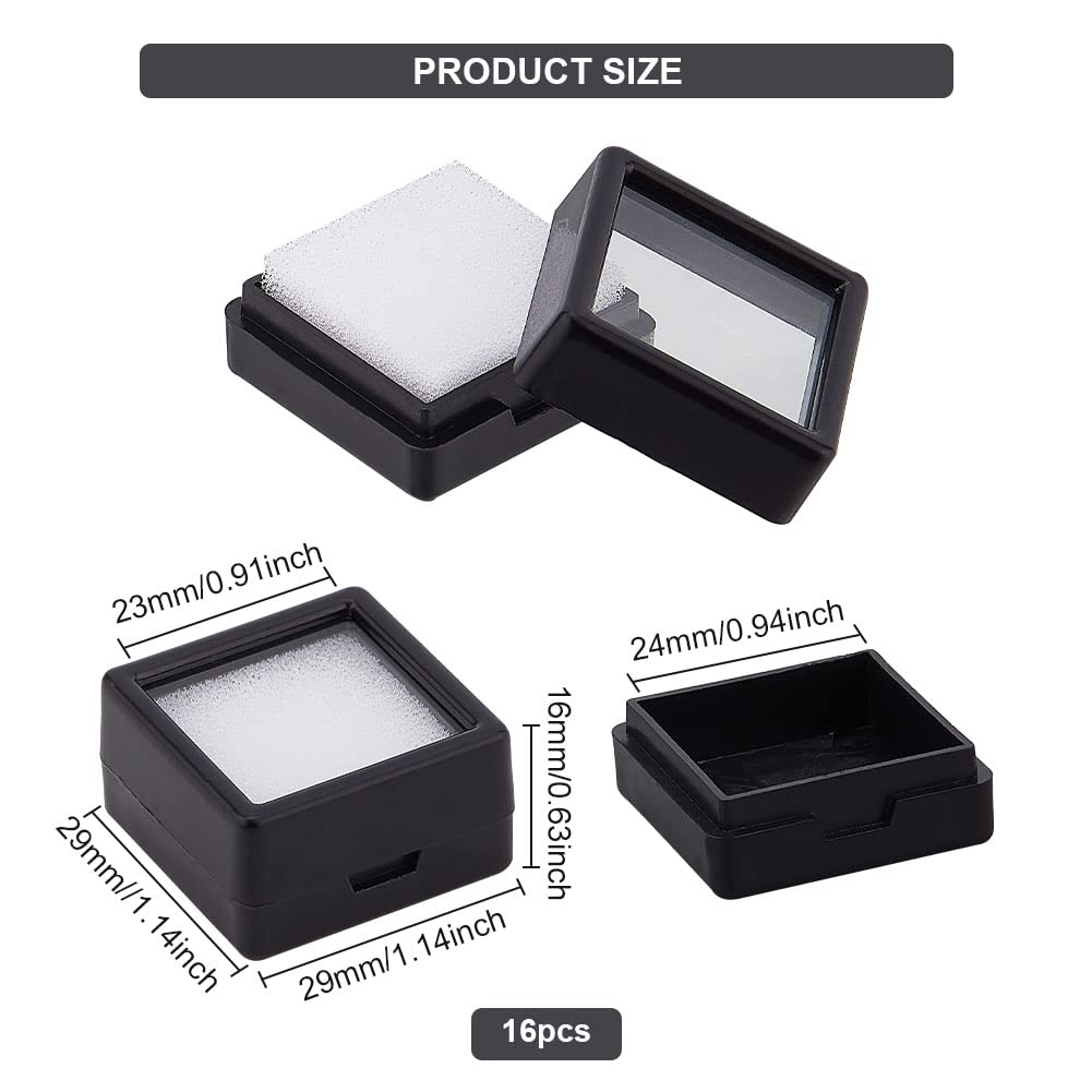 BENECREAT boîtes gemmes noires verre 2,9cm 16 pcs