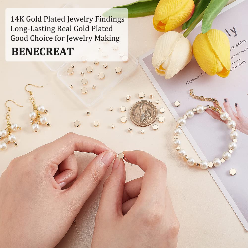 BENECREAT Perles Intercalaires Plaqué Or 14K 64 Pcs Rondes
