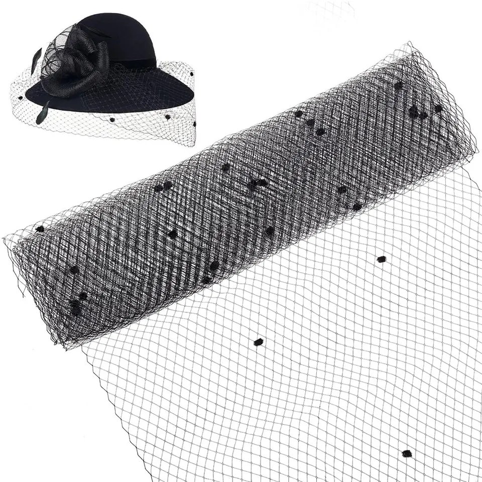BENECREAT voilette chapeau organza noir 45cm x 2m mariage