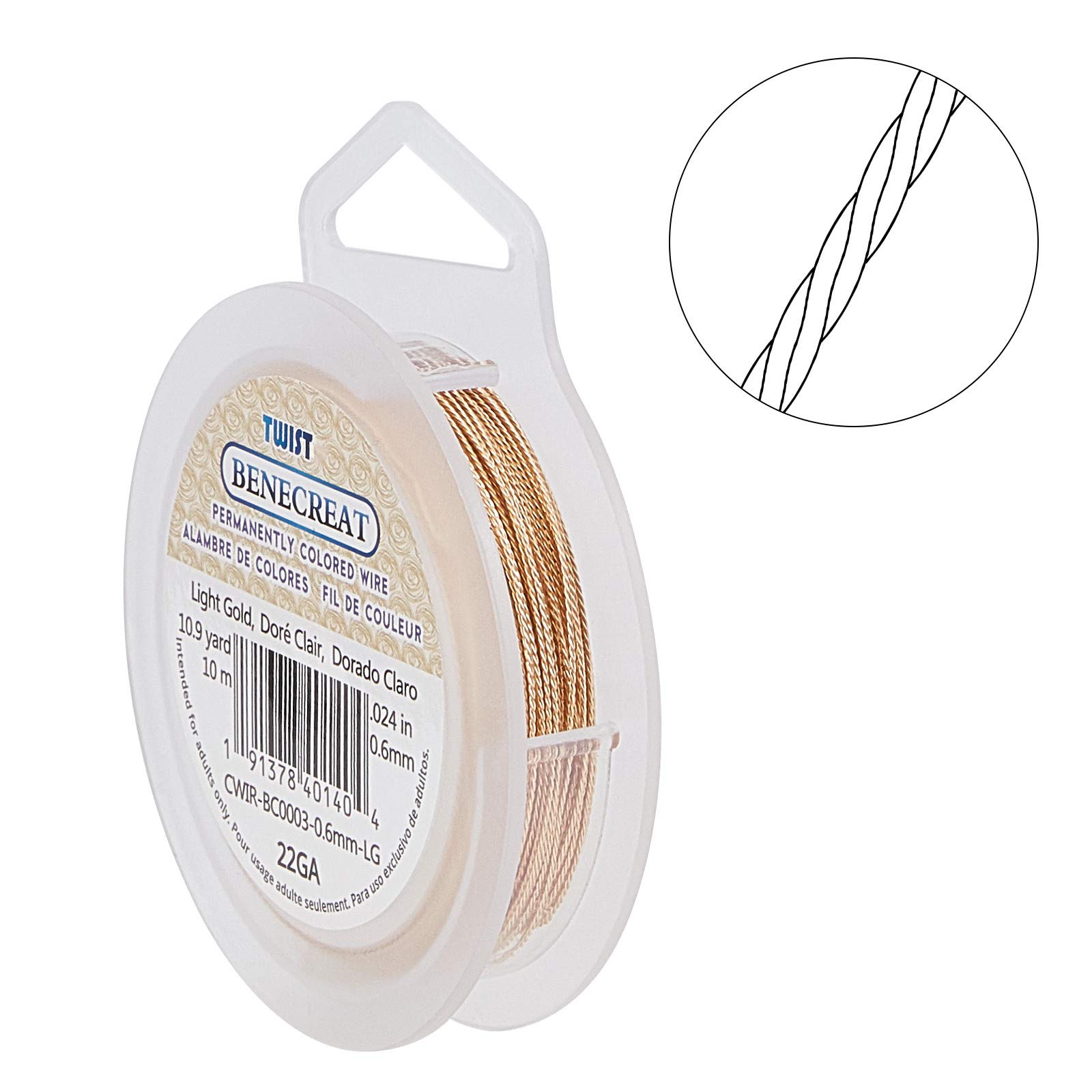 BENECREAT Fil Cuivre Torsadé Doré 0,6mm 10m
