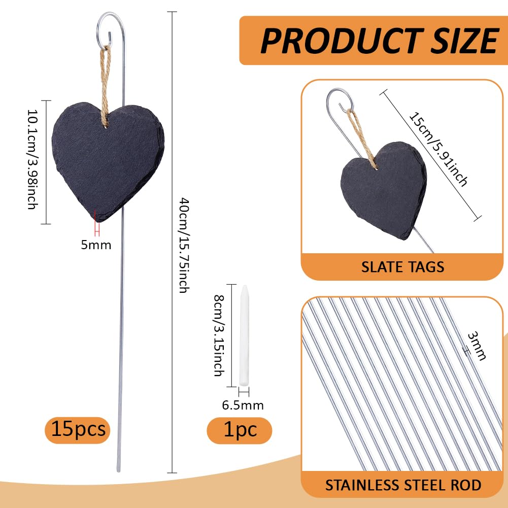 BENECREAT étiquettes plantes ardoise cœur x15 + stylo
