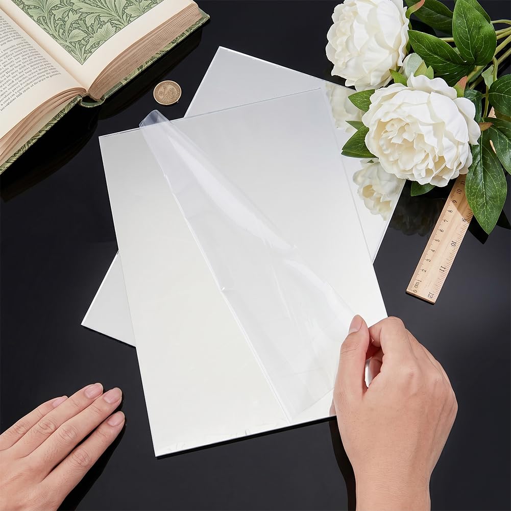 BENECREAT feuilles miroir acrylique argent 30x21cm lot de 2