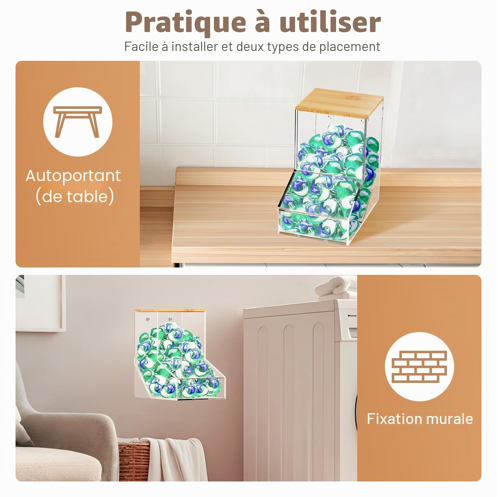 JYPS Boîte dosettes Lot 2 acrylique couvercle bois