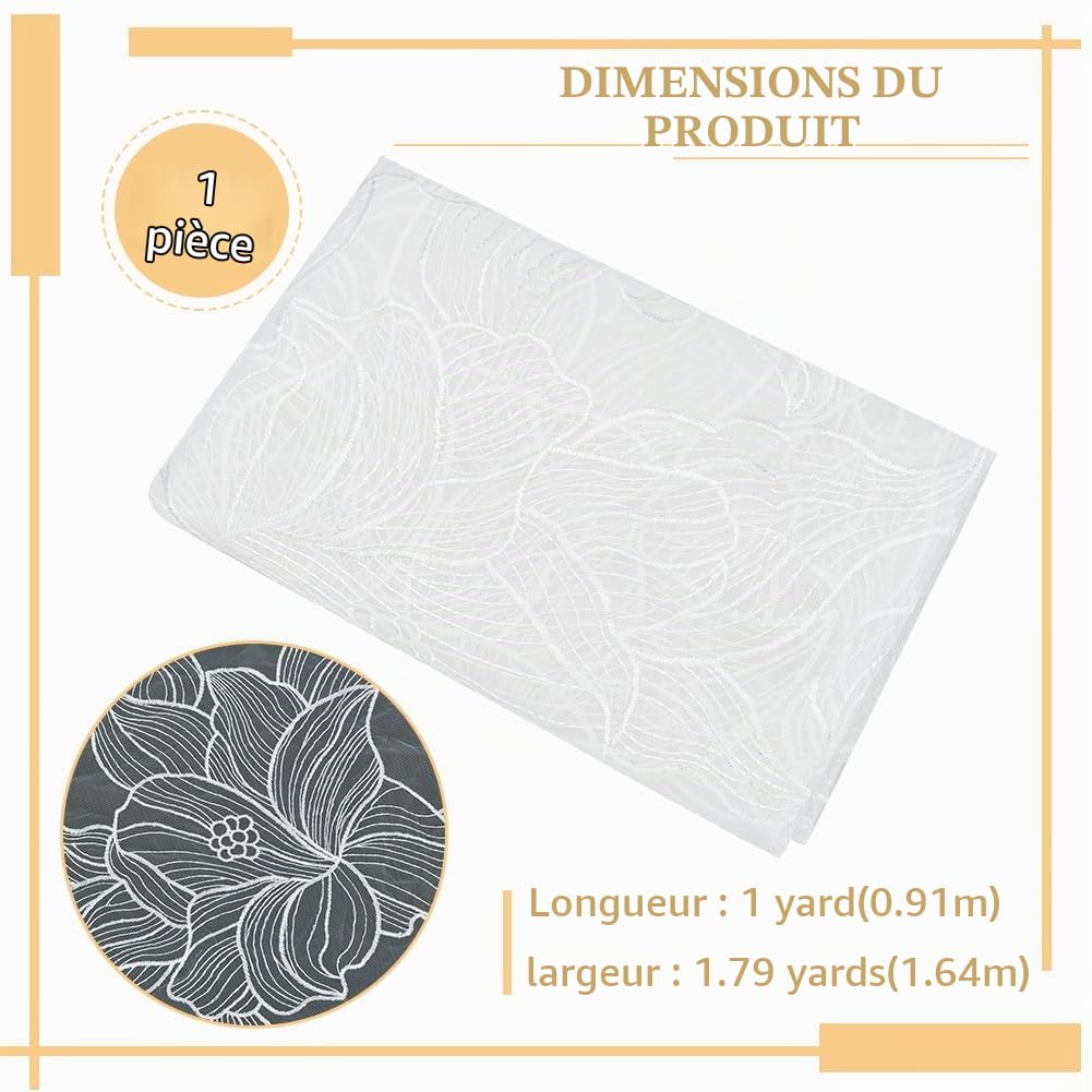 BENECREAT Tissu Dentelle Florale Blanc 90x164 cm Tulle