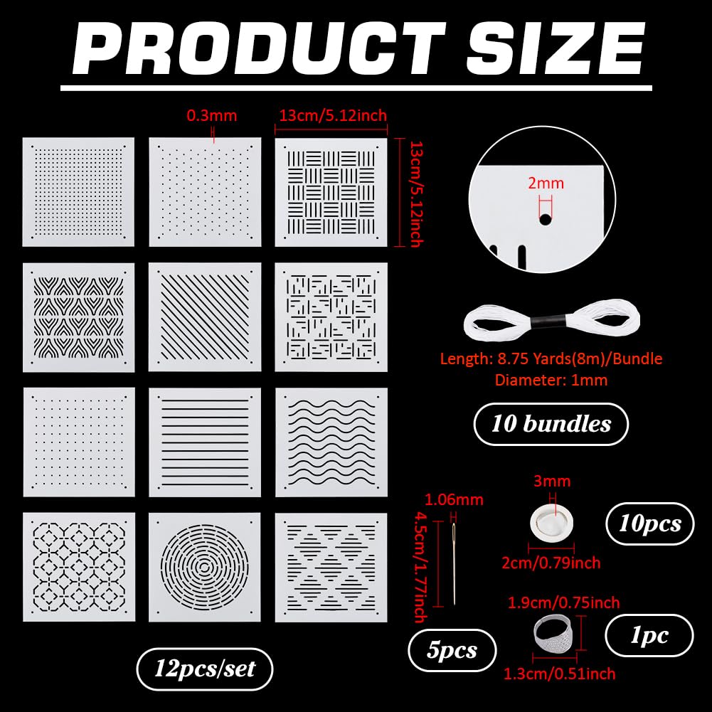 BENECREAT Kit Pochoirs Sashiko 38pcs motifs géométriques