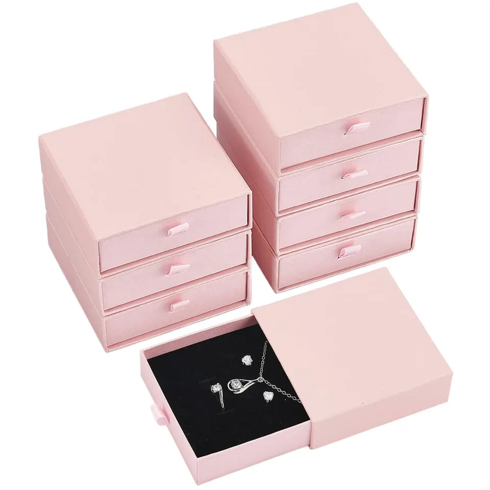 BENECREAT Boîte à bijoux carton rose 9x9x3cm lot de 8