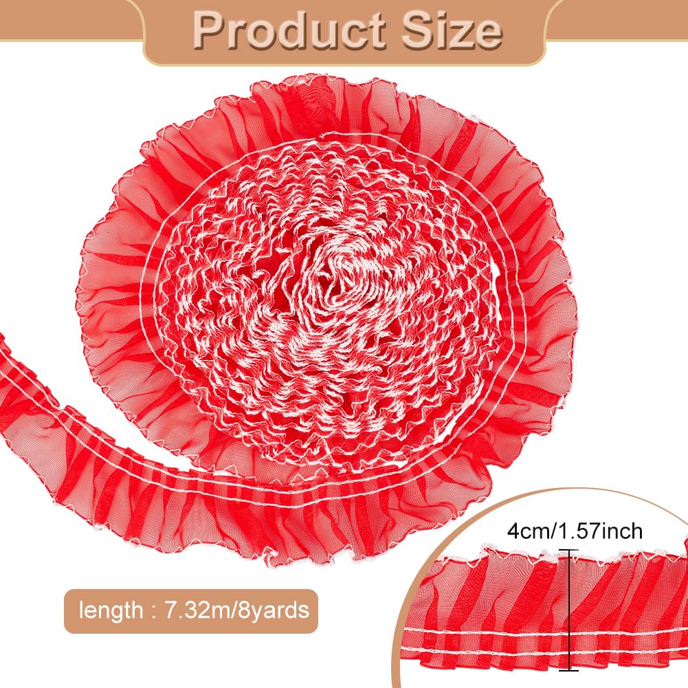 BENECREAT Ruban Dentelle Plissée Rouge 7,3 m 40 mm Polyester