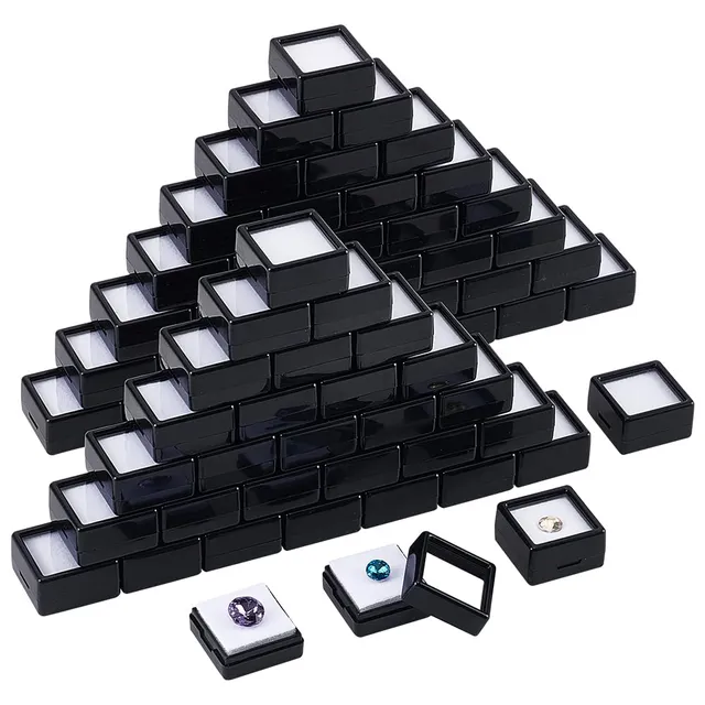 BENECREAT Boîte Gemme Noire 29,5mm Plastique 70 Pièces Carrée