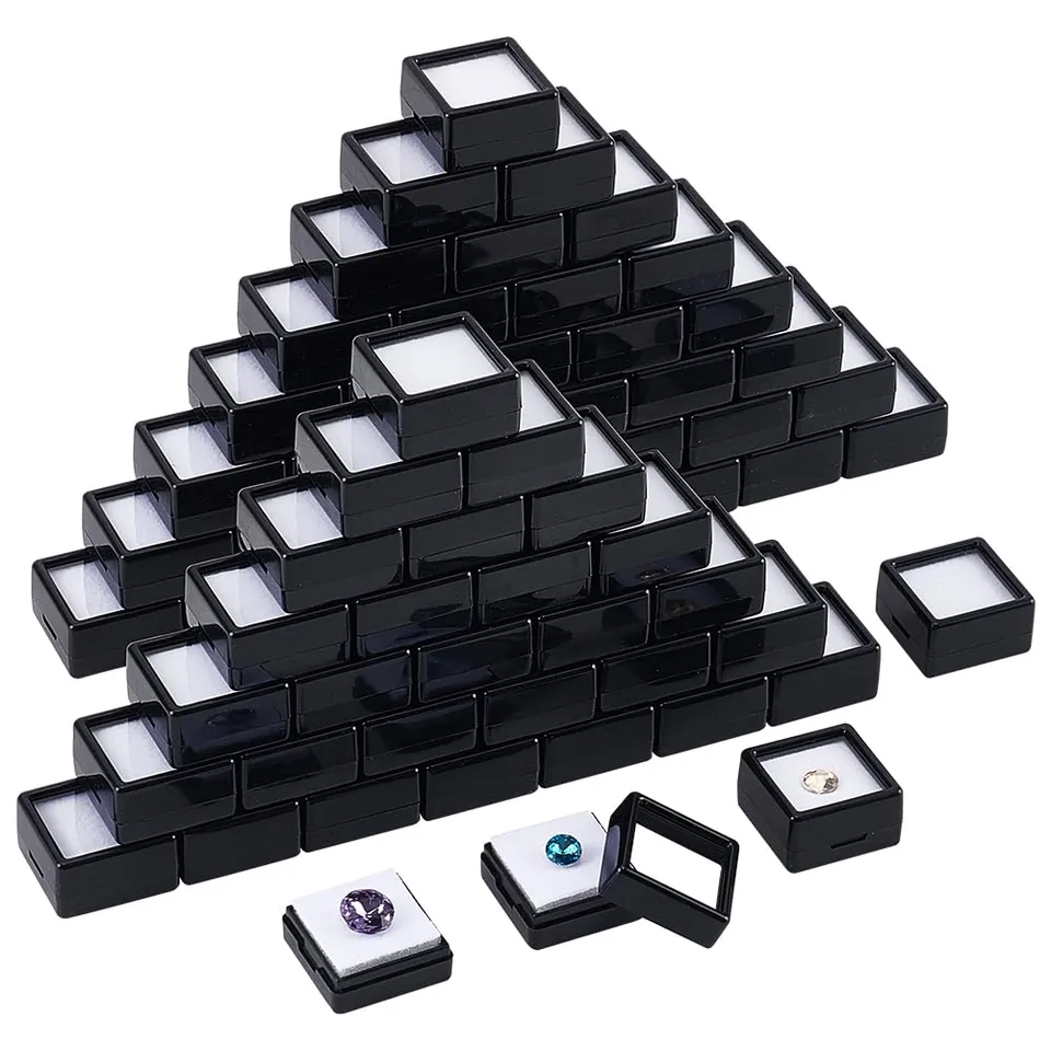 BENECREAT Boîte Gemme Noire 29,5mm Plastique 70 Pièces Carrée