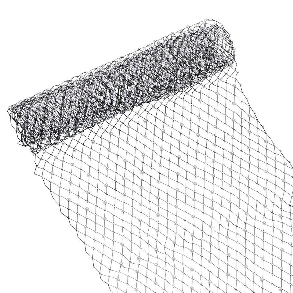BENECREAT Tulle Filet Perles Noir 100x25cm Voile Mariage