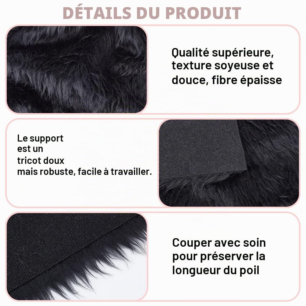BENECREAT tissu fausse fourrure noir 40x40cm peluche