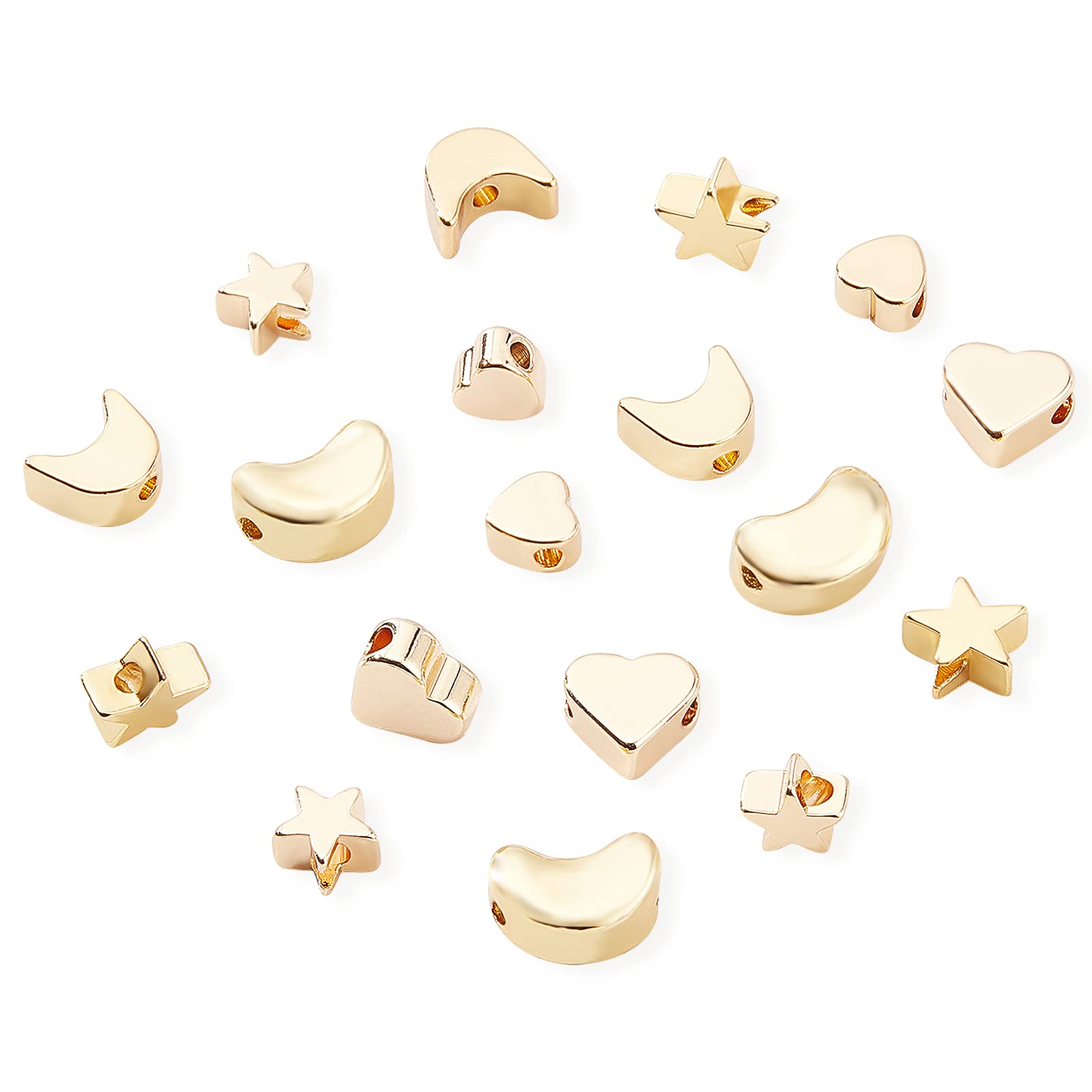 BENECREAT Perles laiton 18K étoile lune cœur 48 pcs doré