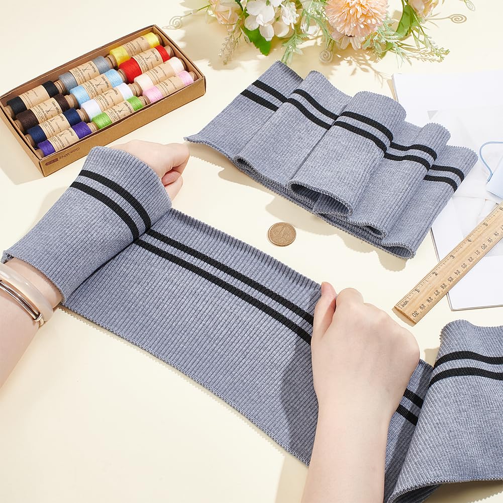BENECREAT Tissu Jersey Côtelé Gris 79x15,2 cm 2 Pcs