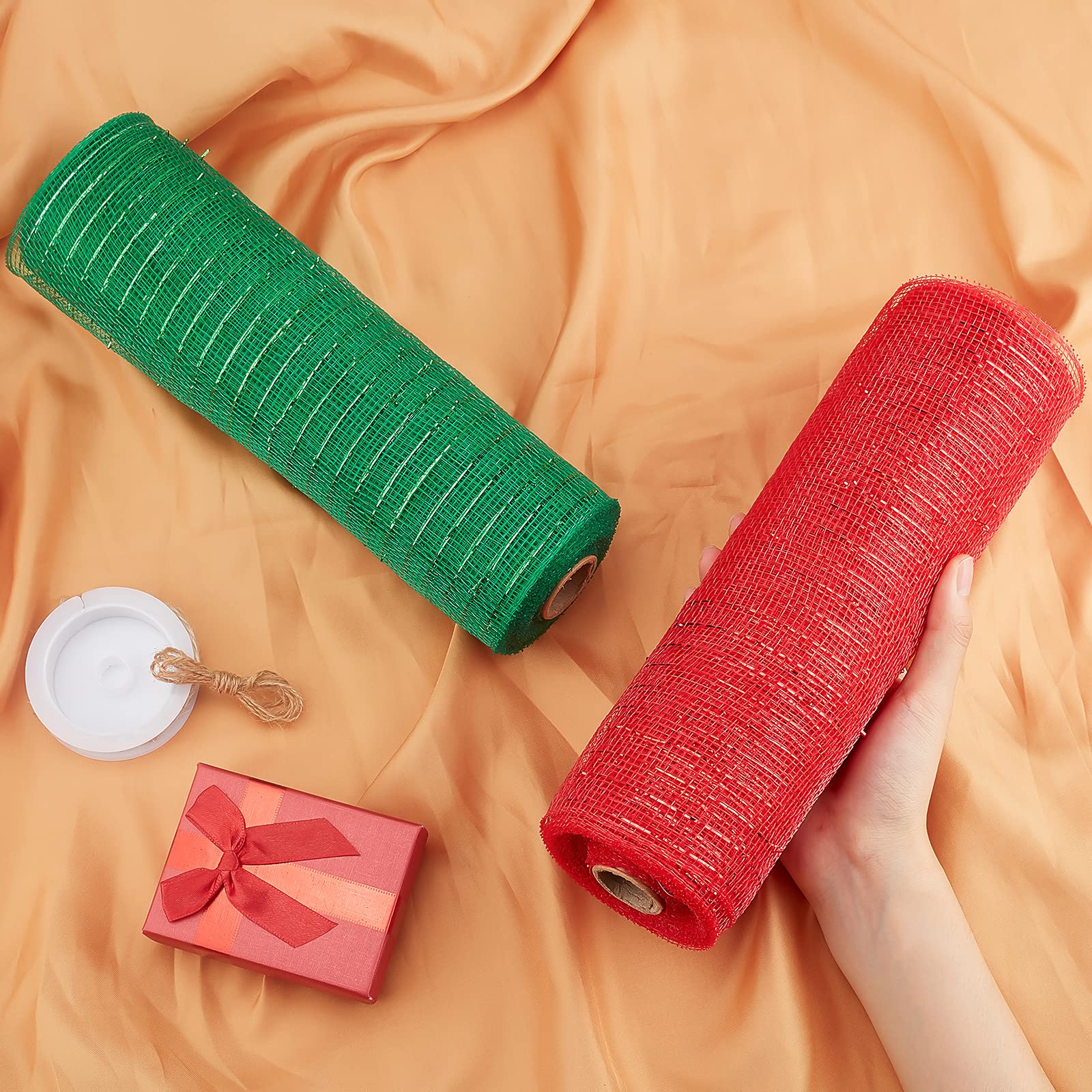 BENECREAT Ruban Maille Métallique 2x9m Rouge Vert 25,5cm