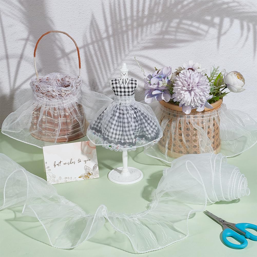 BENECREAT Ruban Organza Blanc Volants 95mm 7,3m