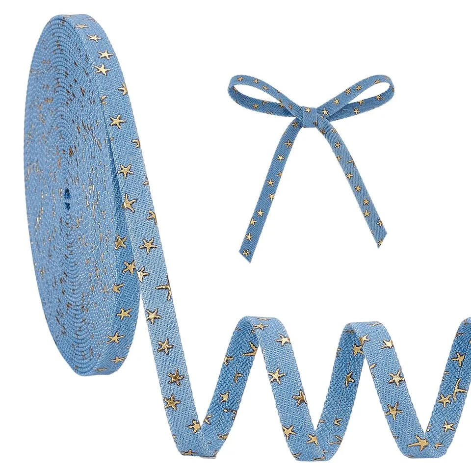 BENECREAT ruban denim bleu acier étoiles or 10 m