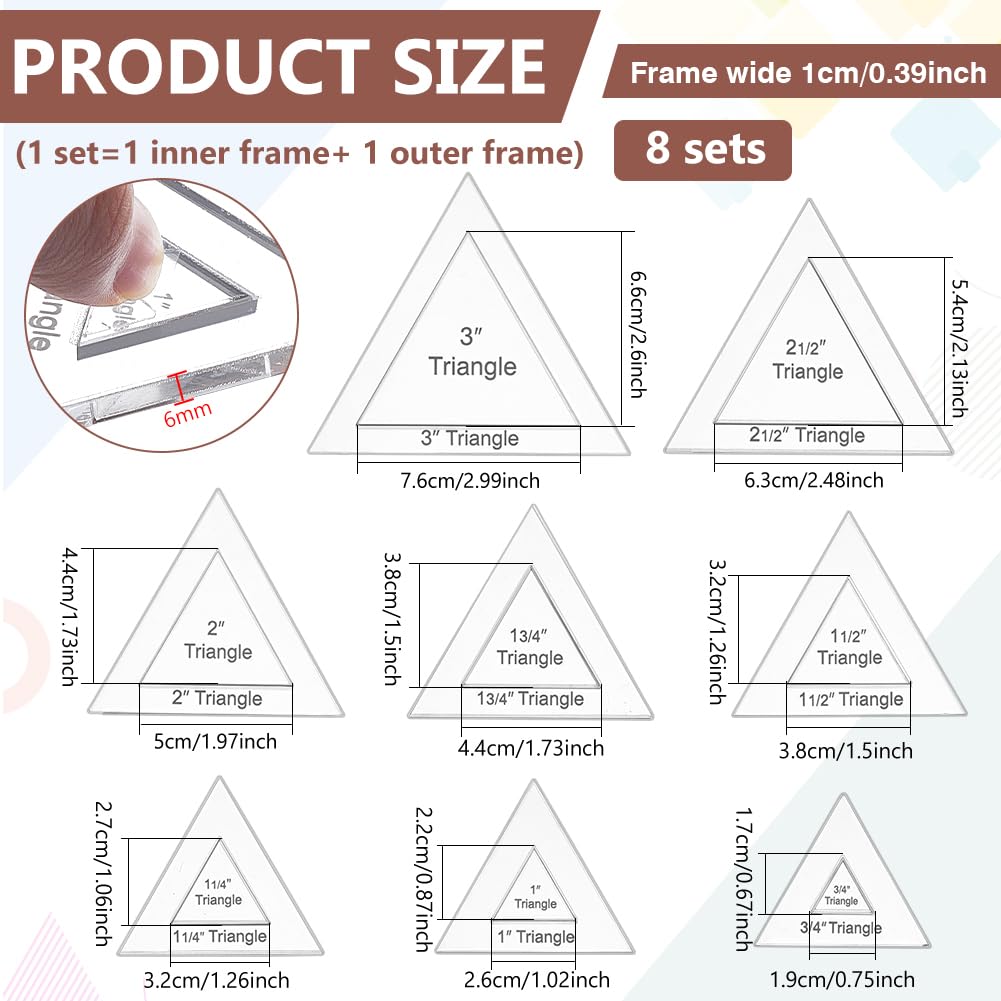 BENECREAT triangle gabarit patchwork acrylique 6mm 16 pièces