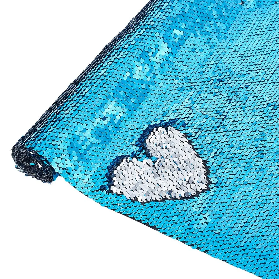 BENECREAT tissu paillettes réversible bleu argent 100x33cm
