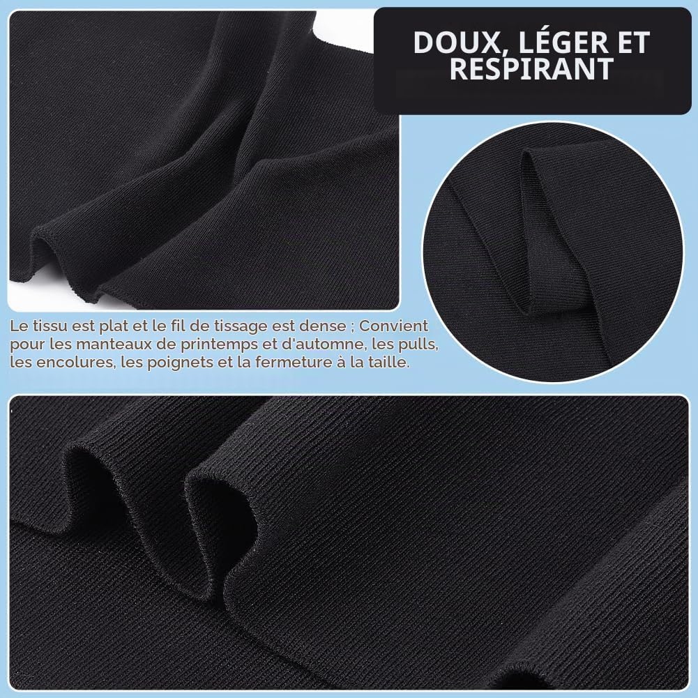 BENECREAT Tissu Côtelé Noir 100x20 cm Bord-Côte Polyester