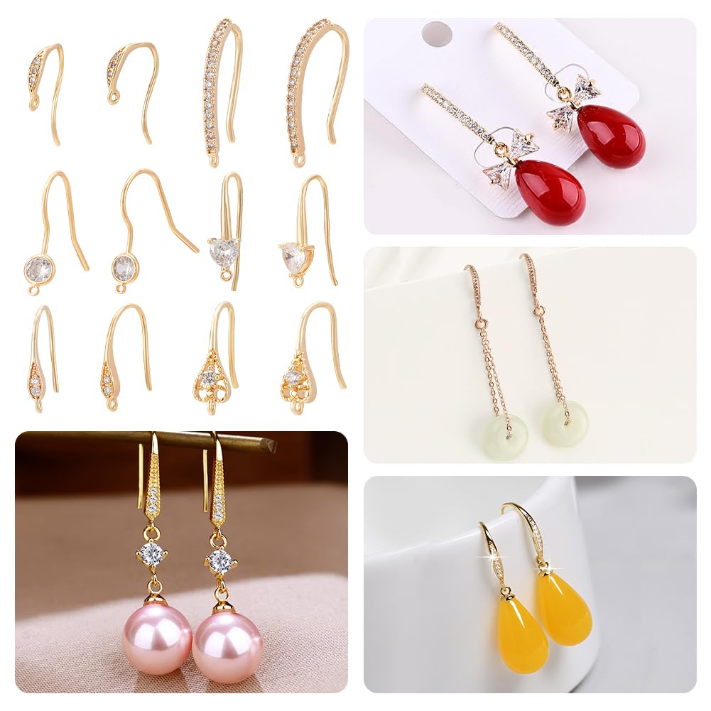 BENECREAT Crochets boucles d’oreilles strass or 18K 12 pcs