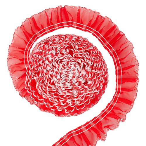 BENECREAT Ruban Dentelle Plissée Rouge 7,3 m 40 mm Polyester