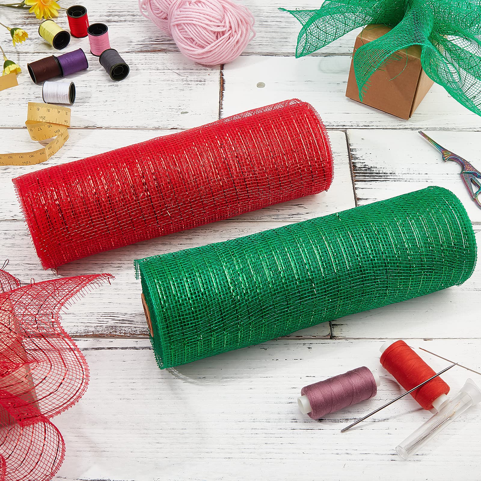 BENECREAT Ruban Maille Métallique 2x9m Rouge Vert 25,5cm