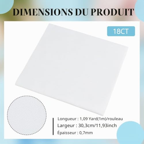 BENECREAT Toile Plastique Point de Croix 18 CT 1m