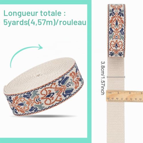 BENECREAT Beige sangle jacquard broderie 38 mm x 4,5 m