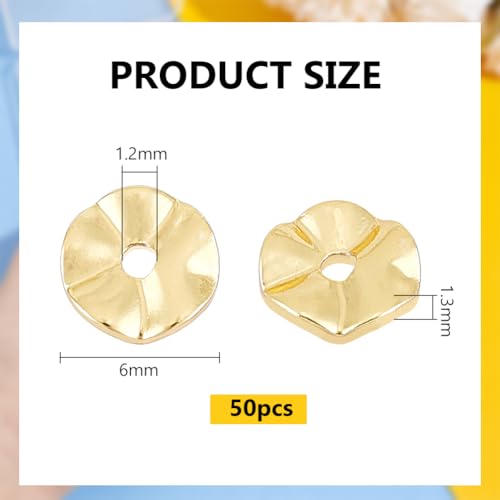 BENECREAT Perles Espacement Plaqué Or 18K 6mm 50 Pcs Disque