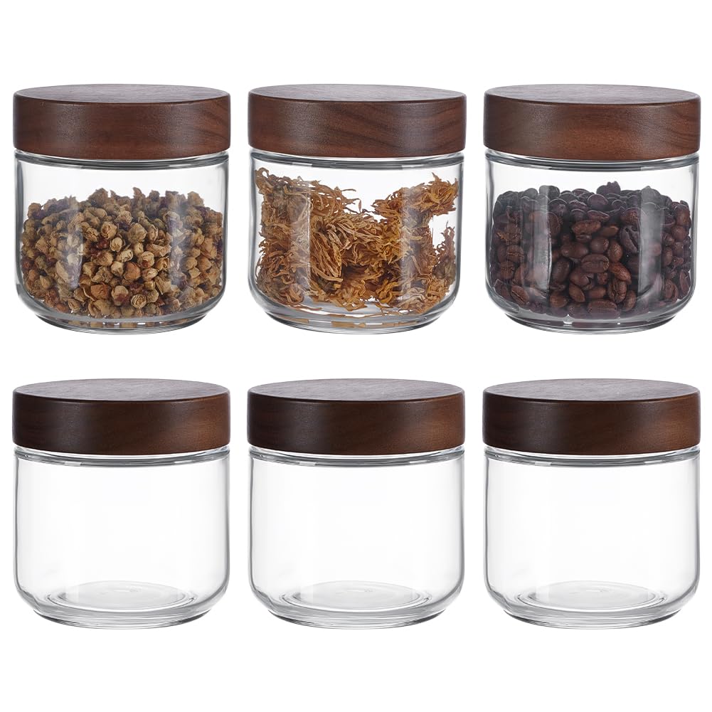BENECREAT pots verre 350ml couvercle bois mocassin lot 6