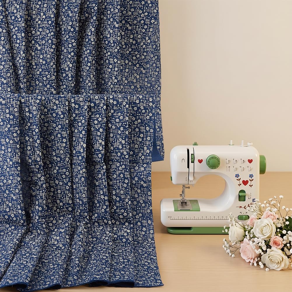 BENECREAT Tissu Coton Motif Fleuri 1m x 1,5m bleu nuit