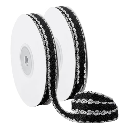 BENECREAT ruban polyester rayures noir 9mm 2x9,14m