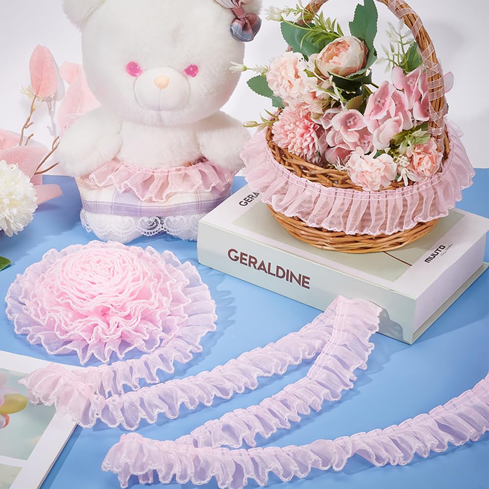 BENECREAT Ruban dentelle plissée rose blanc 40mm 7,3m couture