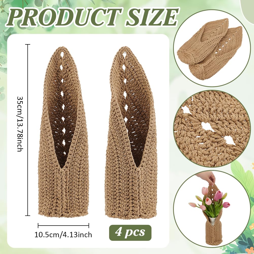 BENECREAT Suspension Macramé Plante Coton Beige Lot de 4