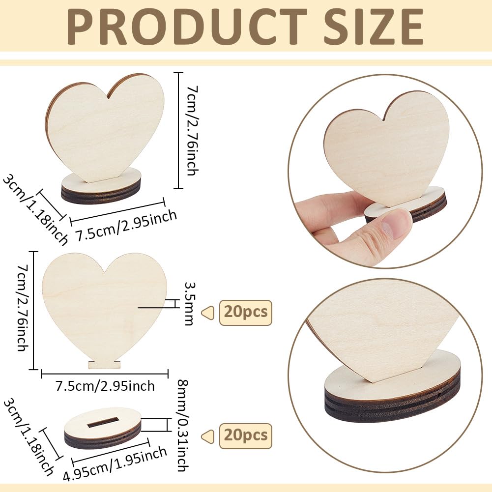 BENECREAT Marque-places bois cœur 20 pcs 75 mm mariage